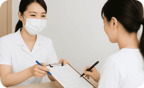 受付で問診票をご記入いただく様子