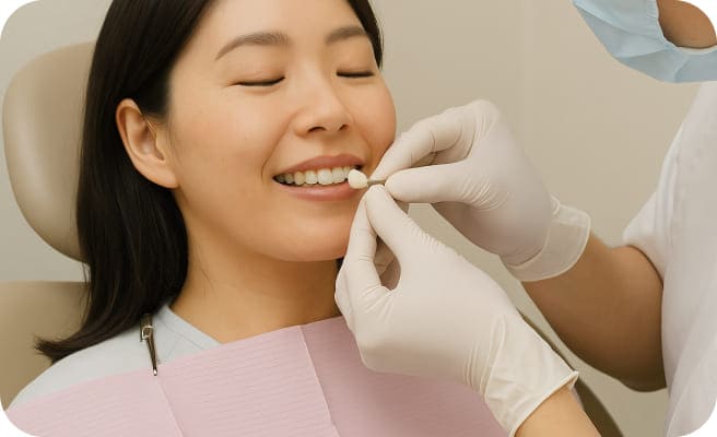 最終補綴物(セラミックなど)の装着・調整の様子